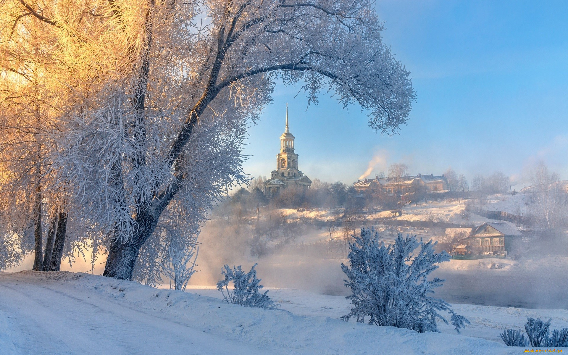 Обои Города - Православные церкви, монастыри, обои для рабочего стола,  фотографии города, - пейзажи, торжок, тверская, область, россия, зима,  церковь, дома Обои для рабочего стола, скачать обои картинки заставки на  рабочий стол.